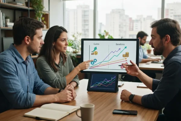 Gráfico ilustrando a comparação de custos e benefícios em projetos de software sob medida para pequenas e médias empresas bra